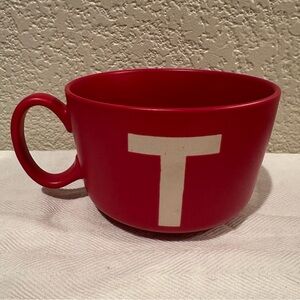Crate&Barrel Red Glazed Stoneware “T” Monogrammed Jumbo Mug